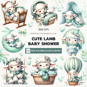 Gentle Welcome – Watercolor Clipart set of Cute Baby Lambs