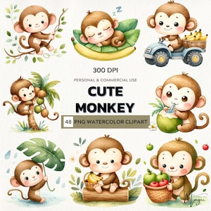 Jungle Baby Monkeys – Watercolor Clipart Set for Baby Shower & Nursery Decor