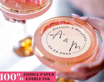 Initials Name and Date Cocktail Toppers/Wedding Monogram Edible Drink Topper/Bridal Shower Champagne & Cake Toppers/Bachelorette Party Decor