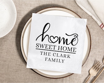 Personalized Home Sweet Home Cocktail Paper Napkins, First Time Homeowners Napkins, Open House Moving Day Gift, Bulk Custom Luncheon Napkins