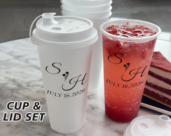 Bulk Custom Wedding Frosted Cups – Personalized Reception Bar Drinkware, Modern Shatterproof Cups, Signature Cocktail Engagement Party Favor