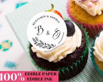 Edible Wedding Cupcake Toppers, Custom Monogram Drink Topper, Personalized Engagement Party Beverage Toppers, Wedding Wafer Cocktail Toppers