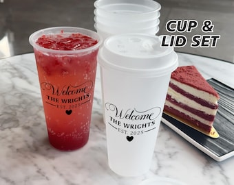パーソナライズされたスイートホームドリンクカップ/名前入りウェルカムホームプラスチックカップ/新築祝いパーティーの記念品/オープンハウスフロストカップギフトアイデア（まとめ買い）