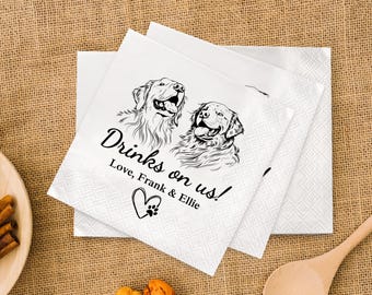 Custom Dog Wedding Napkins Pet Photo Personalized Cocktail Napkins Wedding Serviettes Custom Cat Napkins Martini Birthday Party Decorations