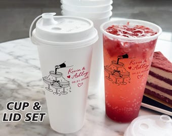 Wedding Reception Frosted Cup Favors, Personalized Plastic Cups, Bulk Custom Wedding Bar Drinkware, Engagement Party Decor Shatterproof Cups