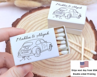 Custom Match Boxes, Wedding Guest Favors, Just Married Car Matches, Personalized Matchboxes, Party Match Favors, Bulk Wedding Bar Matchbooks