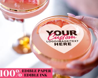 Essbarer Foto-Cocktail-Topper - Foto-Cocktail-Dekoration - personalisiertes Logo / Bild / Textgarnitur für Hochzeits-, Geburtstags-, Braut- und Firmenfeierdekorationen