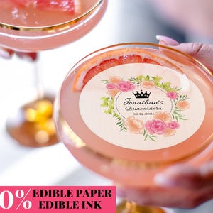 Personalized Edible Cocktail Toppers/Custom Drink Topper/Quinceañera Party Decor/XV Años Celebration Cupcake Toppers/Wedding Reception Decor