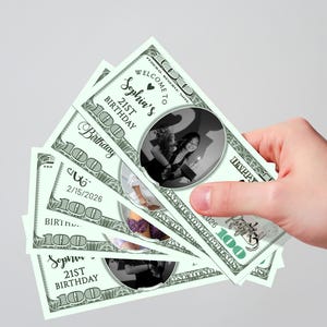 Custom 100 Dollar Bill For Birthday/21st Birthday Party Gifts and Invitations/Your Face on 100 Dollar Bill/Party Favors/Birthday Party Money