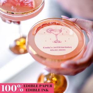 EDIBLE Birthday Drink Toppers / Personalized Edible Cocktail Topper / 21st, 30th, 40th Birthday Party Decor / Happy Birthday Cupcake Toppers