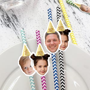 Custom Face Straw - Personalized Face Confetti Birthday Straws - Photo Straws for Birthday Party Decor - Birthday Party Straws - Head Straws