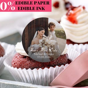 Personalized Photo Edible Cupcake Toppers, Save The Date Cocktail Garnishes, Wedding Party Drink Decorations, Custom Wedding Reception Favor