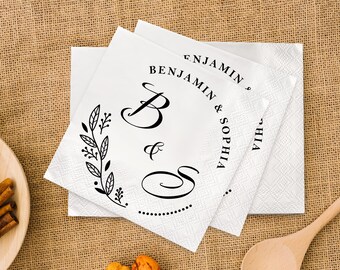 Personalized Wedding Napkins, Custom Monogram Luncheon Napkins, Wedding Cocktail Table Decor, Night Before Rehearsal Dinner Beverage Napkins