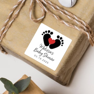 Custom Name Sticker Labels, Baby Shower Stickers, Personalized Envelope Seals, Baby Shower Favor Bag Stickers, Custom Labels with Baby Feet