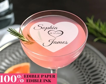 Personalized Edible Wedding Drink Toppers, Custom Wafer Paper Cocktail Toppers, Bridal Shower Cupcake Toppers, Anniversary Party Decorations