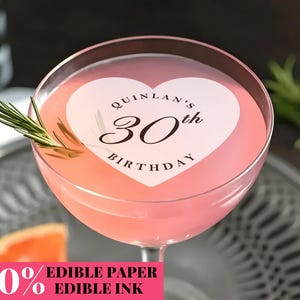 Edible Cocktail Garnishes/Birthday Party Drink Toppers/Martini Birthday Drink Decorations/Wafer Cupcake Topper for 30th, 40th, 60th Birthday