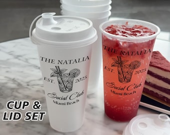Cocktail Social Club Party Favors, Personalized Frosted Cups, Bulk Custom Shatterproof Plastic Cups, Bachelorette Party Cup, Bach Club Decor