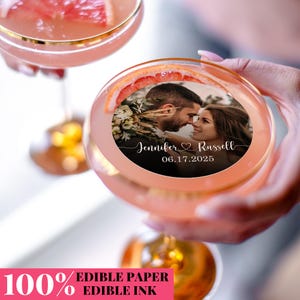 Edible Custom Photo Wedding Drink Toppers/Edible Cocktail Toppers for Birthday, Graduation, Baby Shower/Wedding Party Decor/Save The Date