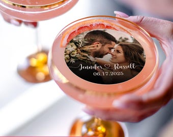 Edible Custom Photo Wedding Drink Toppers/Edible Cocktail Toppers for Birthday, Graduation, Baby Shower/Wedding Party Decor/Save The Date