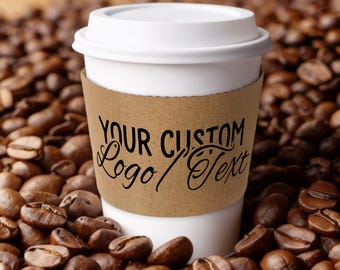 Custom Printed Coffee Cups with Sleeves, Personalized Paper Party Cups with Logo for Weddings and Coffee Bars, Hot Chocolate Disposable Cups