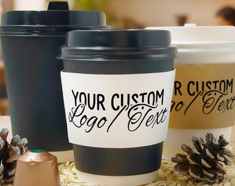 Custom Coffee Cups with Logo/Text | Personalized To-Go Cups + Lids & Sleeves | Disposable Hot Cocoa Cups for Christmas, Wedding, Party Decor