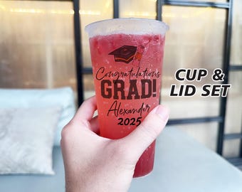 Graduation Cups & Lid Set/High School Grad Gift/Personalized Graduation Cups/Graduation Keepsake/Unique Frosted Cups/Monogram Cups with Logo