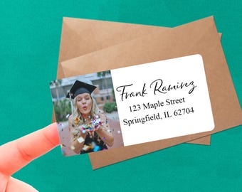 Guest List Labels for Graduation Invitation Announcement, Custom Photo Guest Address Labels for Grad Party, 2025 Graduation Mailing Stickers