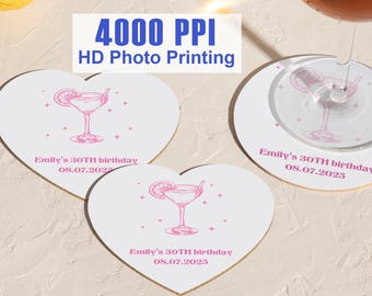 Posavasos de cóctel de cumpleaños personalizados, posavasos para guardar la fecha del 30.° cumpleaños, posavasos de recuerdo de cumpleaños, cumpleaños importante, decoración de fiesta