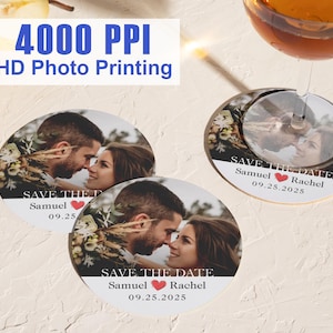 Personalized Photo Save the Date Wedding Coasters/Custom Drink Coaster Favors/Bridal Shower & Party Decor Gift/Wedding Reception Table Decor