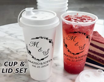 Personalized Wedding Cups – Custom Monogram Frosted Flex Cups, Shatterproof Reception Bar Toast Cups, Bulk Party Favors, Signature Cocktails