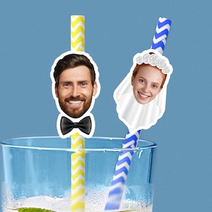 Benutzerdefinierte Hochzeit Gesicht Drink Strohhalme / personalisierte Hochzeit Foto Kopf Strohhalme / Verlobung Party Dekor / Geschenke für Paare / Braut und Bräutigam Gesicht Strohhalme