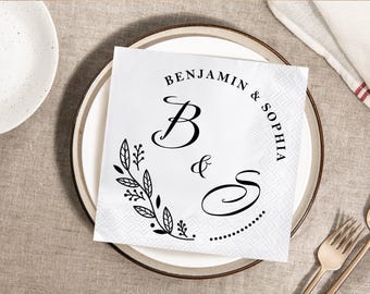 Custom Napkins for Wedding, Anniversary, Engagement Party, Personalized Monogram Cocktail Napkins, Wedding Beverage Luncheon Dinner Napkins