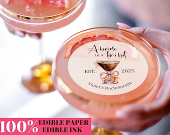 A Bride in a Tini Bit Drink Toppers/Bulk Custom Martini Bachelorette Cocktail Topper/Edible Cupcake Toppers for Party Decor/Wedding Toppers