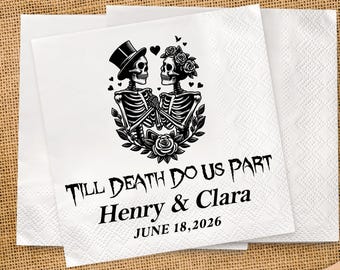 Till Death Do Us Part Gepersonaliseerde servet, gotisch bruiloftsdecor, skeletservetten paar, servies Halloween-bruiloft, aangepaste feestartikelen