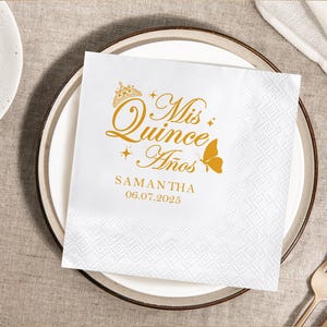 Personalized Quinceañera Napkins, Bulk Custom Quinceañera Party Decor, 15th Birthday Celebration Cocktail Napkins, Sweet 16 Luncheon Napkins