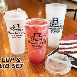 Custom Frosted Bachelor Party Cups, Bachelor Party Favor, Frosted Cups & Lids Set, Groomsman Gift, Wedding Personalized Frosted Cup in Bulk