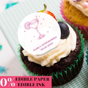 EDIBLE Birthday Cupcake Toppers/Custom Birthday Cake Topper Set/ 30th Birthday Celebration Drink Charms/Edible Cocktail Toppers/Party Favors