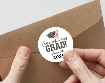 Graduation Party Favor Labels/Grad Cap Class of 2025 Custom Sticker/Graduation Announcement Envelope Seals Label/Graduation Gift Label Tags
