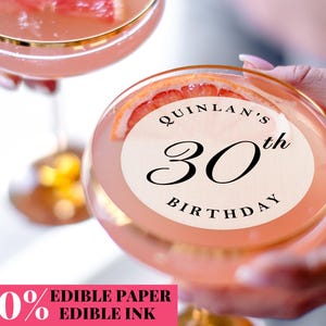 Edible Cocktail Toppers/Birthday Party Drink Toppers/Martini Birthday Drink Decorations/Edible Cupcake Toppers for 30th, 40th, 50th Birthday