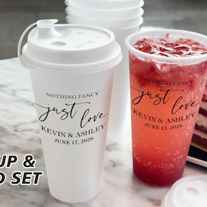 Custom Frosted Wedding Cups 8oz, 10oz, 12oz, 16oz, 20oz, 24oz, 30oz | Personalized Plastic Cup – Nothing Fancy Just Love | Party Decorations