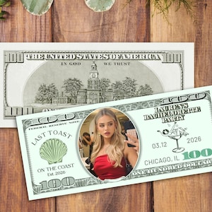 Personalized Bachelorette Party 100 Dollar Bill/Groom or Bride&#39;s Face on Money/Custom Cash Bills for Bachelorette Games/Wedding Party Favors
