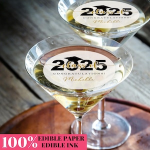 Edible Cocktail Toppers Custom Class of 2025 Graduation Party Decorations/2025 Grad Cap Party Decor/Graduation Drink Topper/Law Graduation