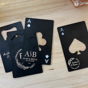 Engraved Ace of Spades Bottle Opener | Personalized Groomsmen Gift | Stainless Steel Poker Card | Wedding Bachelor Party Favor | Wallet Size
