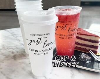 Personalized Wedding Favor Cups – Nothing Fancy Just Love Frosted Shatterproof Drinkware, Minimalist Wedding Plastic Cups, Custom Event Gift