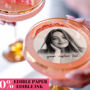 Custom Photo Drink Toppers, Edible Cocktail Toppers with your Picture, Logo, or Text, Cupcake Toppers for Business Events/Birthdays/Weddings