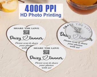 Bulk Custom QR Code Wedding Coasters, Share the Love Photo Sharing Pulpboard Drink Coasters, Personalized Wedding Favor & Business Promotion