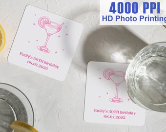 Personalized Birthday Coasters, Bulk Custom Drink Coasters, 21st/30th Birthday Party Favors, Drink Mat, Birthday Gift, Wedding Party Coaster