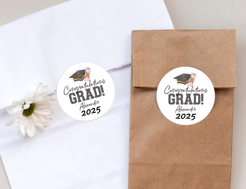 Graduation Party Favor Labels/grad Cap Class of 2025 Custom Sticker ...