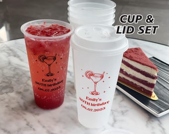 Spersonalizowane kubki urodzinowe Martini – upominki z mrożonego plastiku na urodziny Milestone, spersonalizowane kubki nietłukące, kubki na przyjęcie weselne