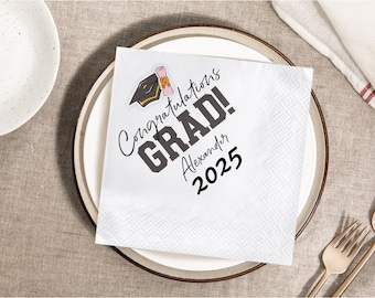Personalized Graduation Napkins/Custom Napkins with Grad Cap/Graduation Reception Napkins/Cocktail Napkins/Congratulation Grad Party Napkins
